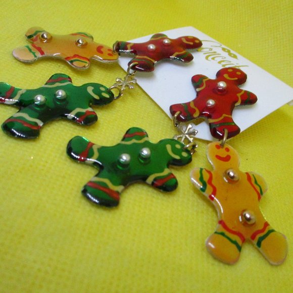 Conceits Earrings Dangle Pierced Moving Gingerbreadman Christmas Earrings - Picture 5 of 9